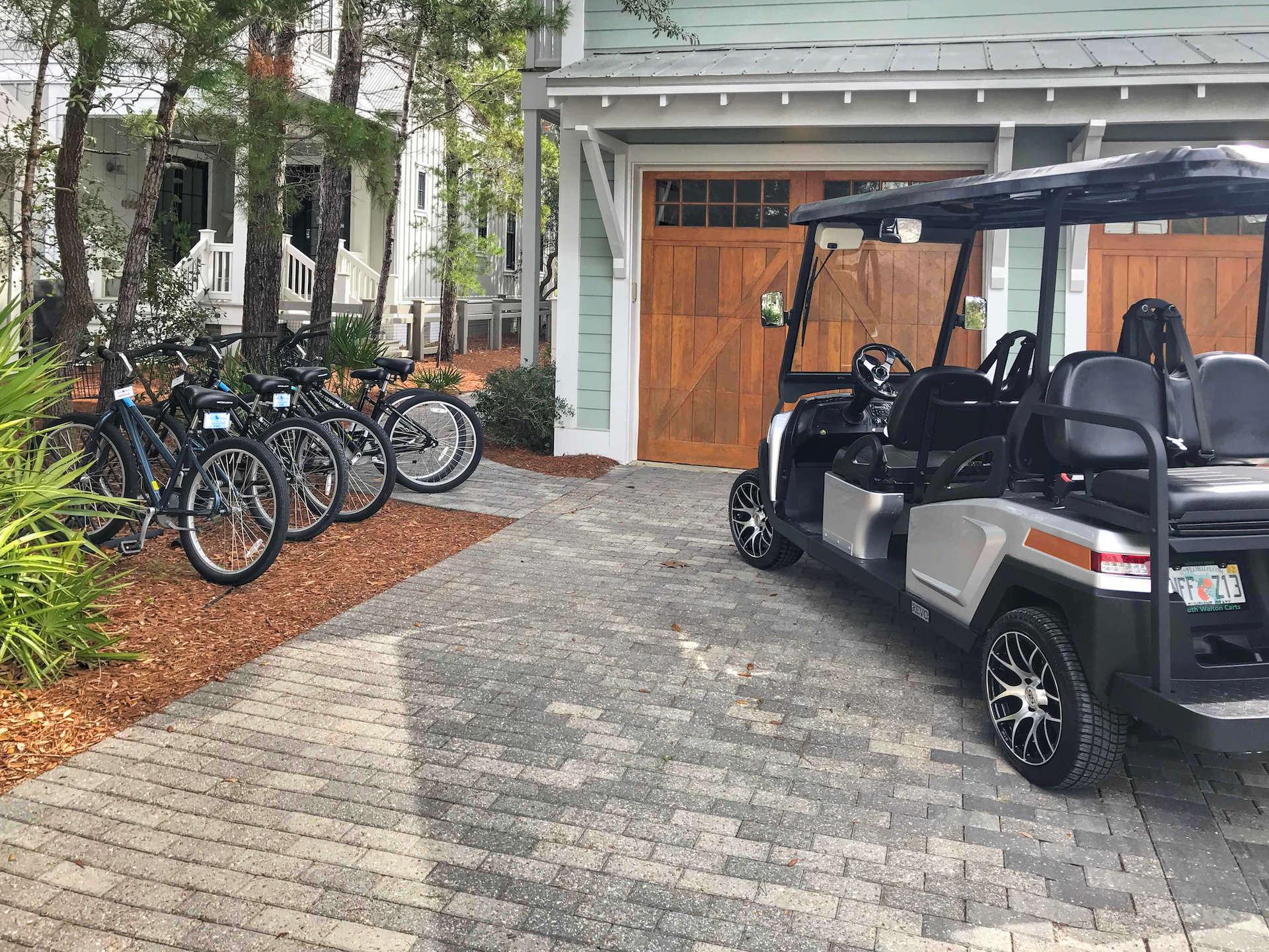 Complimentary use of 5 Taxi bikes and a 6 seater golf cart available for exploring Watercolor. This is the best way to get around!