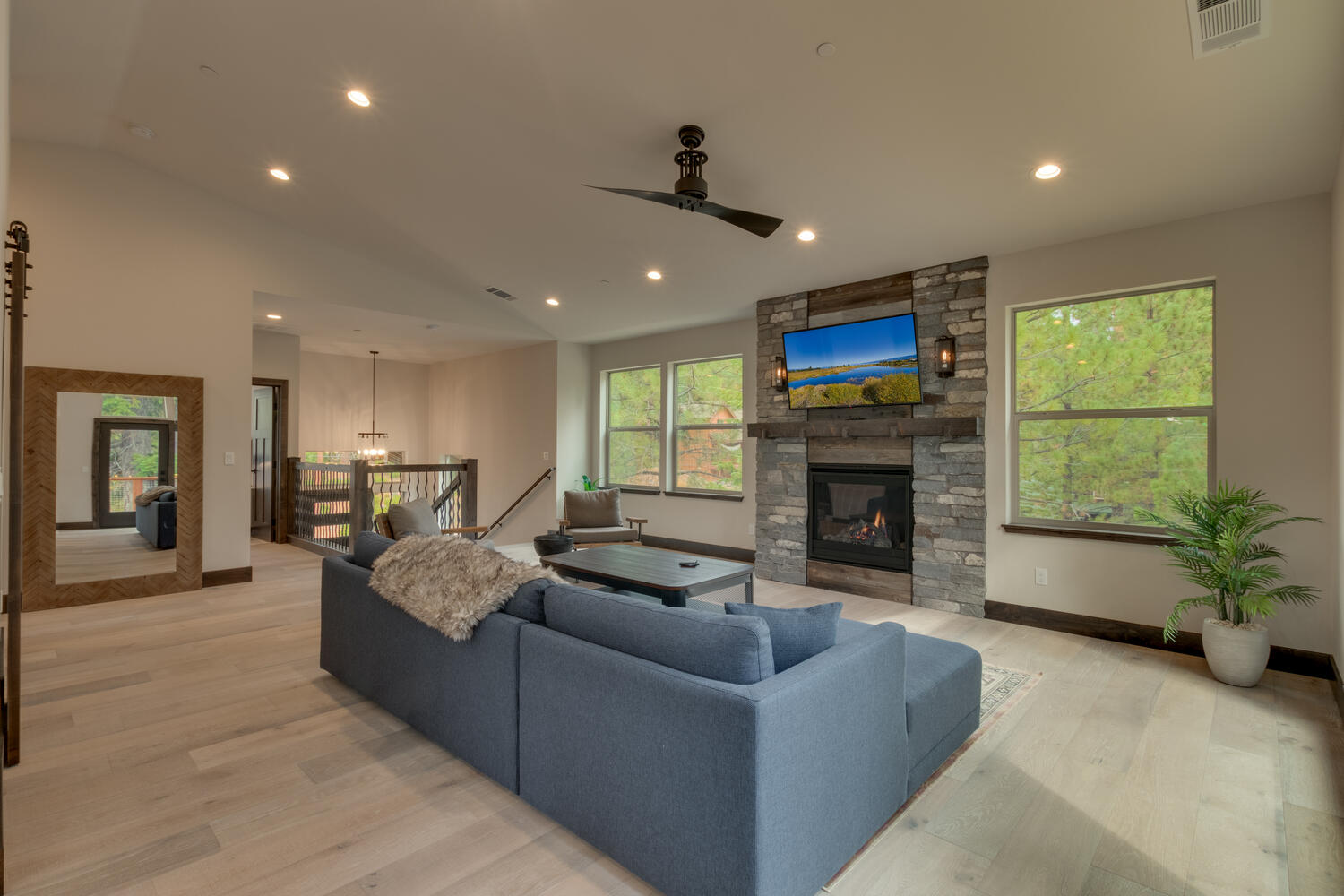 Living area with fireplace and flat screen tv