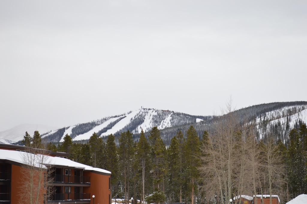 StayWinterPark Beaver Village Condos winter mountain view from deck unit 721