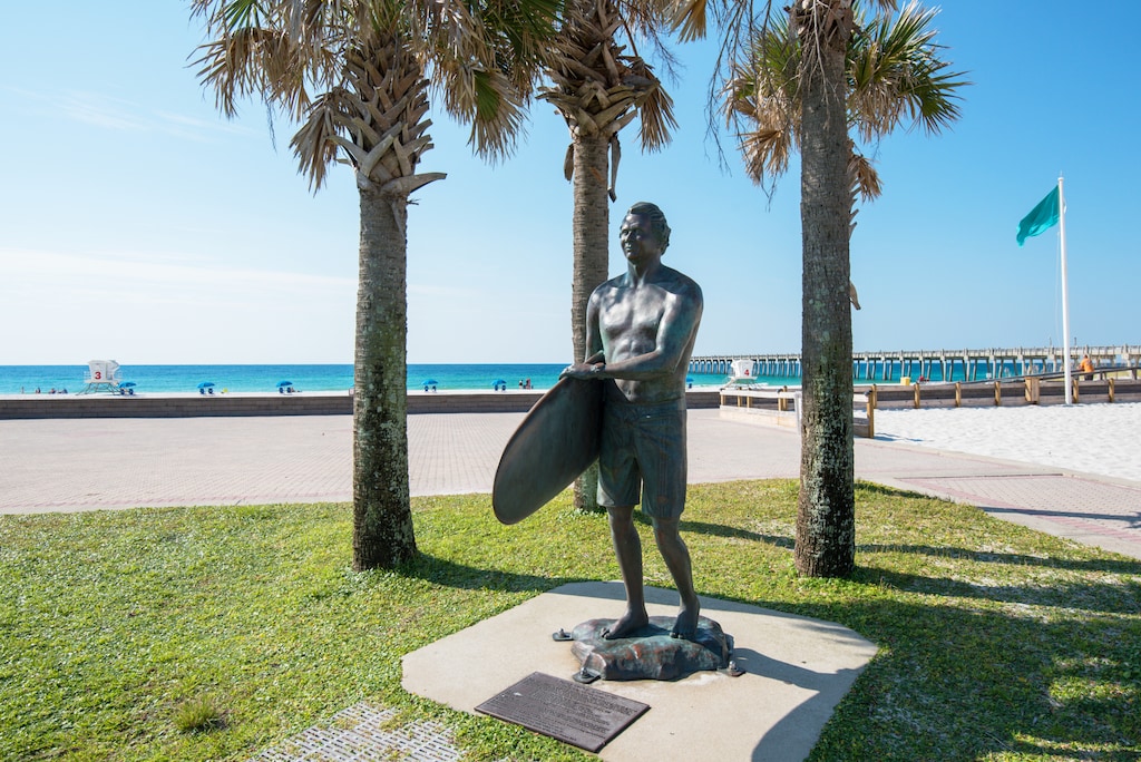 The Duke of the Gulf Coast welcoming surfers to Pensacola Beach