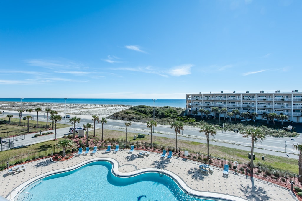 Aerial view overlooking sundeck