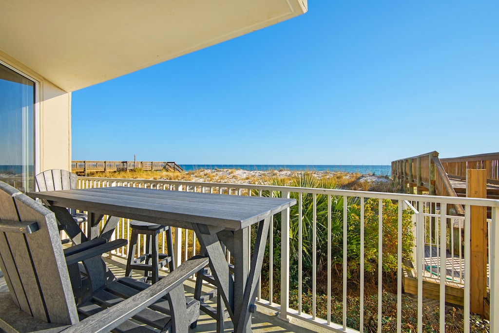Enjoy a meal on the balcony