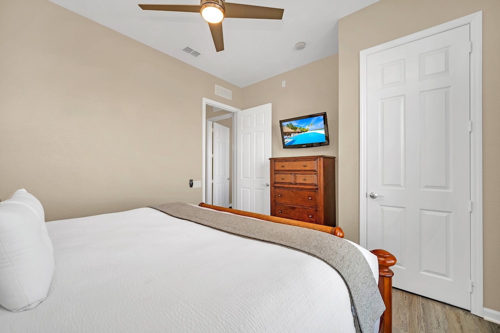 This bedroom comes complete with a smart TV, offering a haven for relaxation and entertainment. A sanctuary where you can unwind and enjoy your favorite shows and movies in the comfort of your own space.