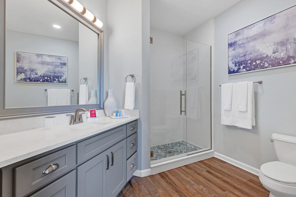 Main bathroom with walk in shower.