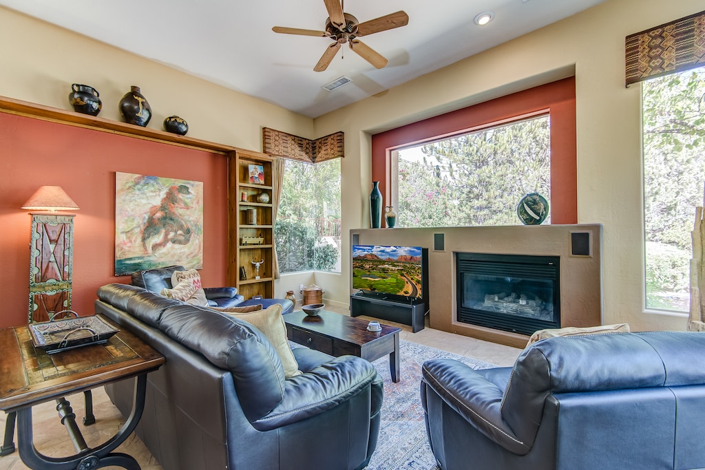 Family Room with a 55" Smart TV (with YouTube TV and Netflix) and a Gas Fireplace