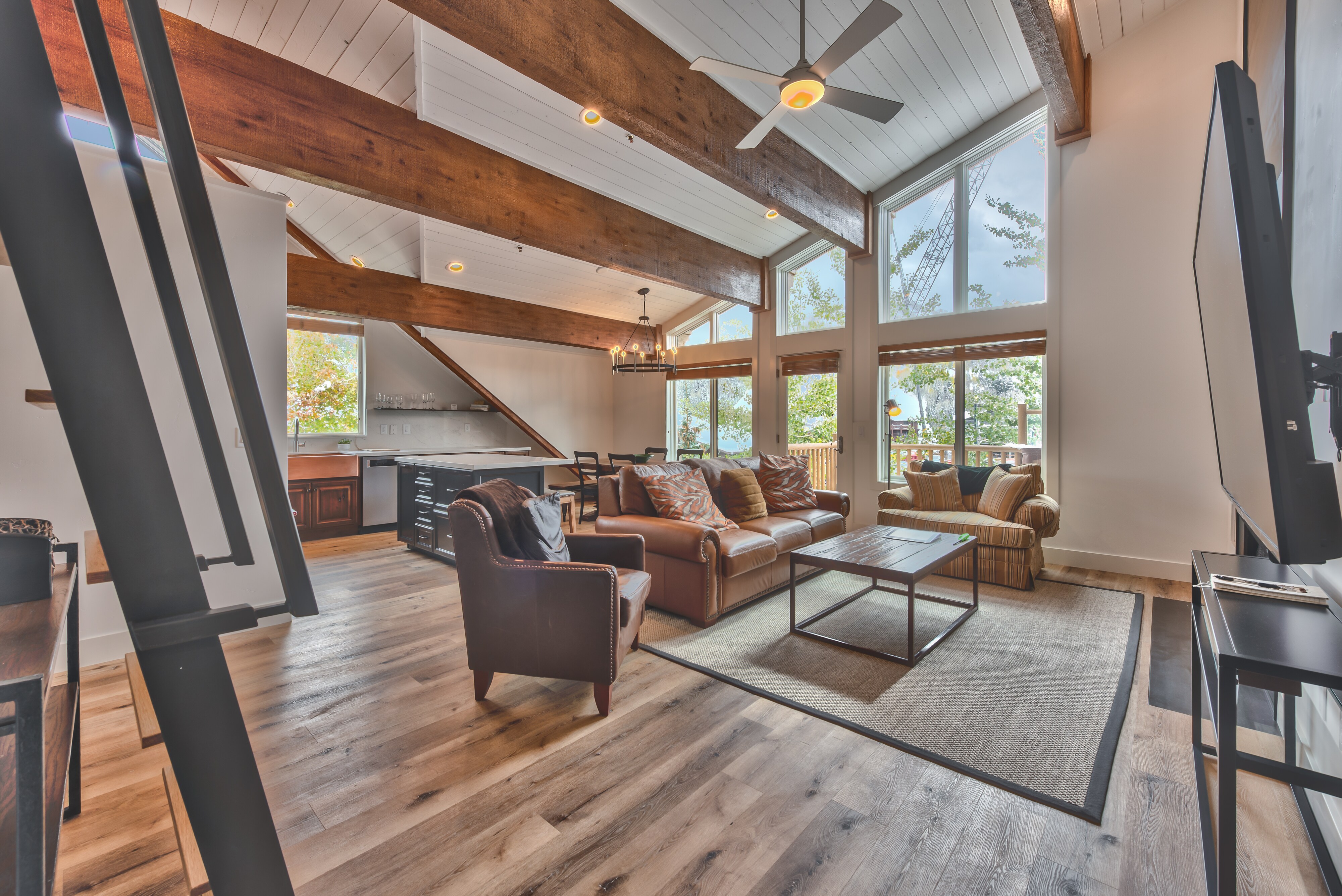 Living Room, Kitchen and Dining with Beautiful Hardwood Floors