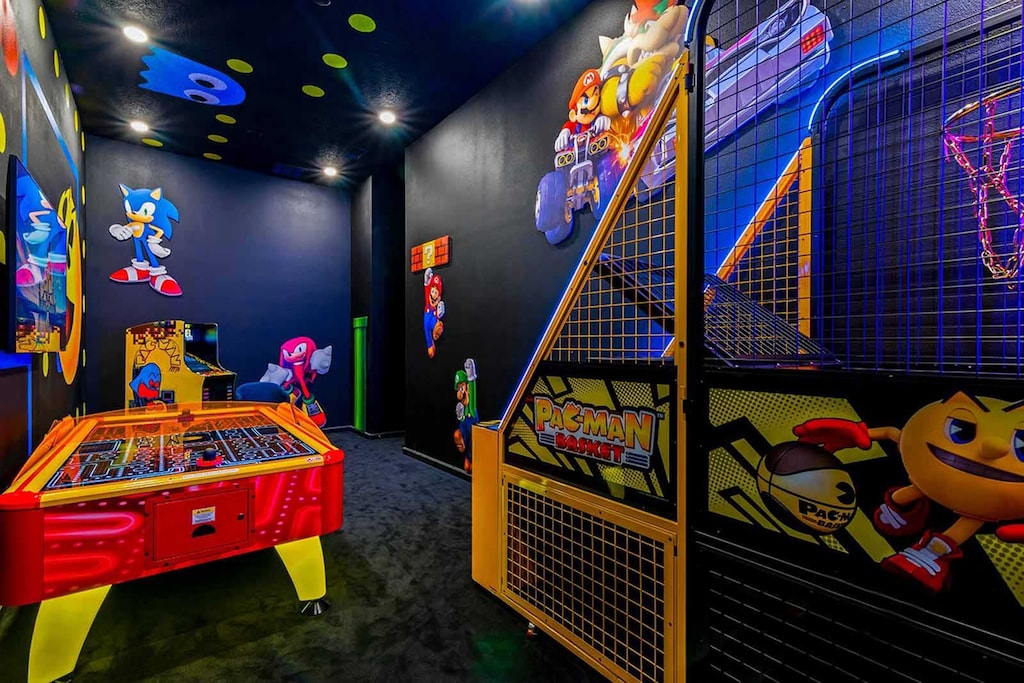 Arcade w/ Air Hockey Table, Racing  and Basketball Game