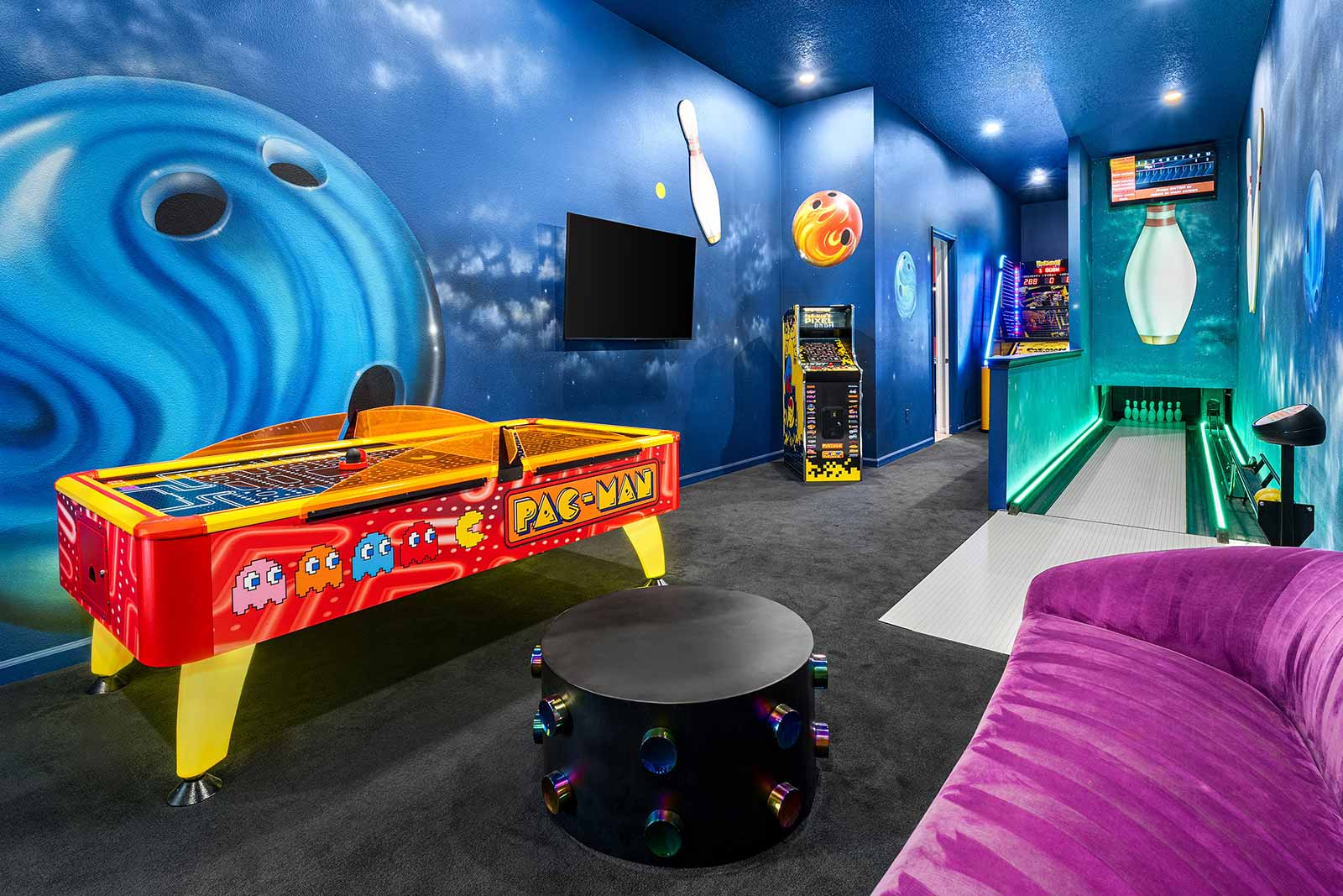 Arcade w/ Bowling Alley, Air Hockey Table and Basketball Game