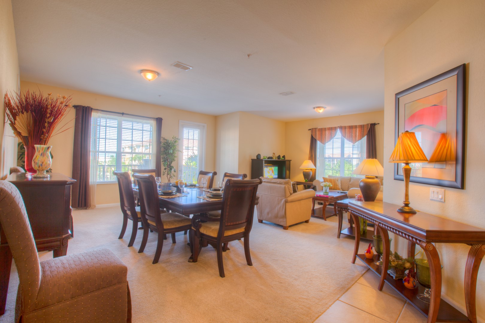 Embrace the Charm of Wooden Furnishings in Our Dining and Living Area.