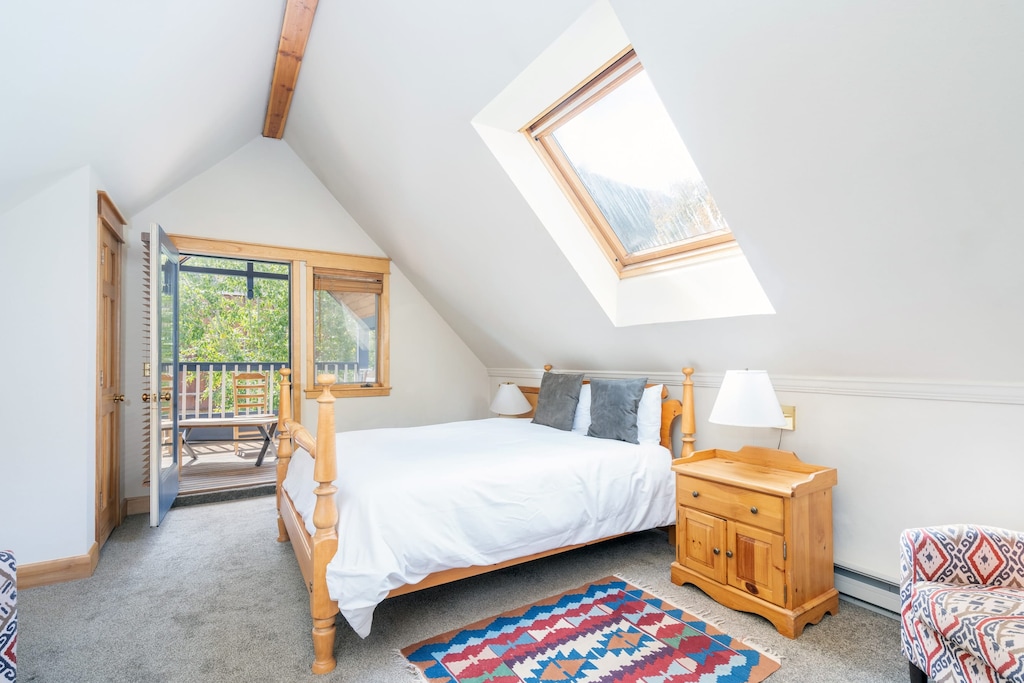 The loft features a queen bed.