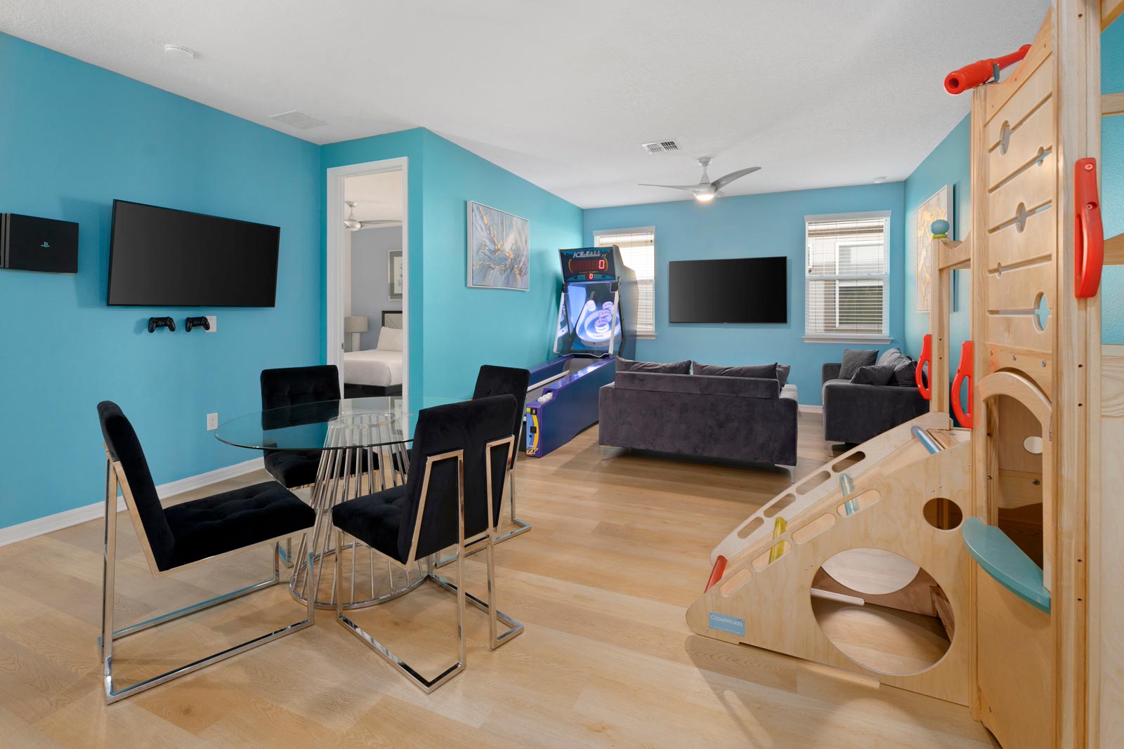 Loft w/ Shuffleboard Table, Game Console & Mini Jungle Gym *Highlight*