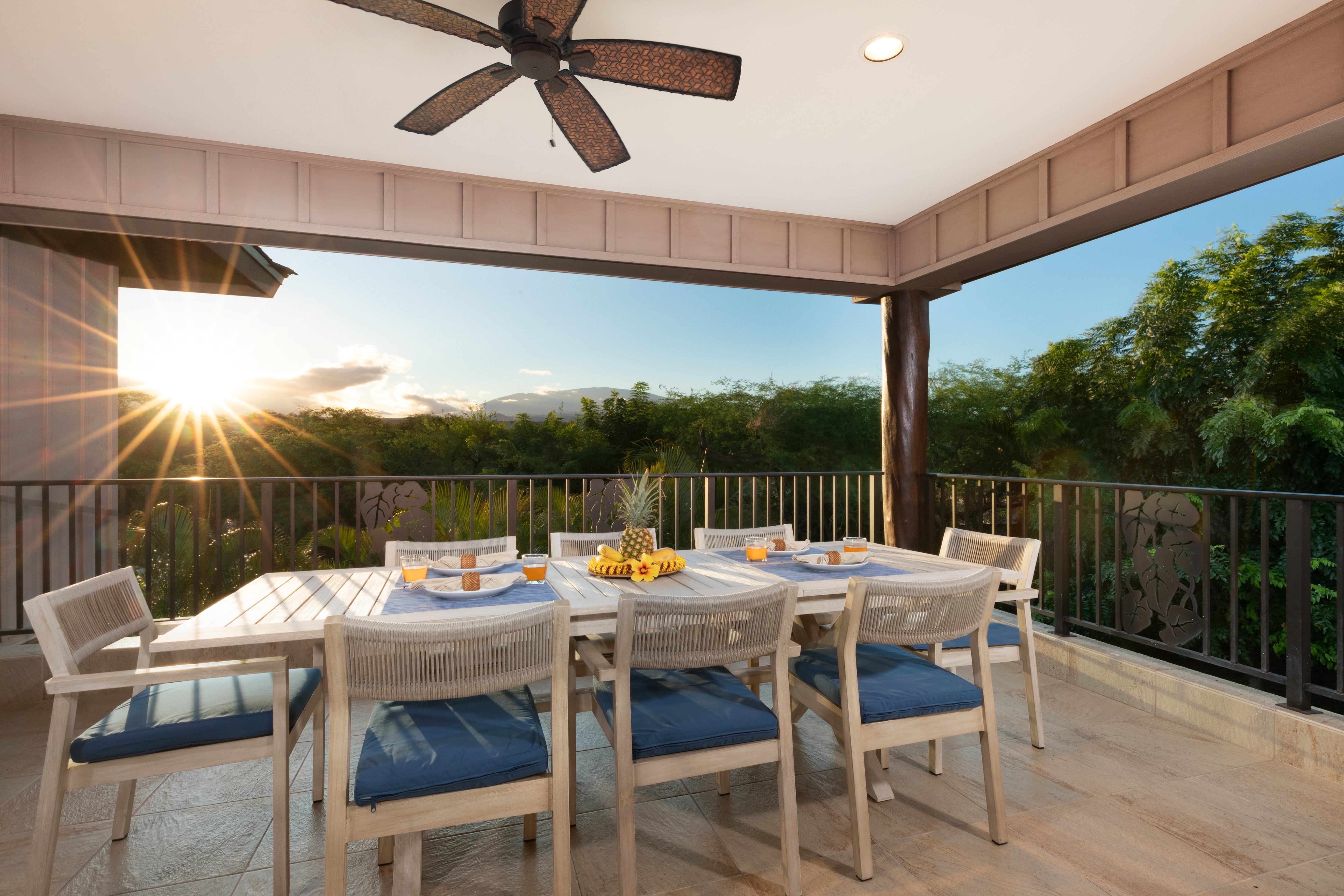 Enjoy alfresco meals on the lanai with seating for 8