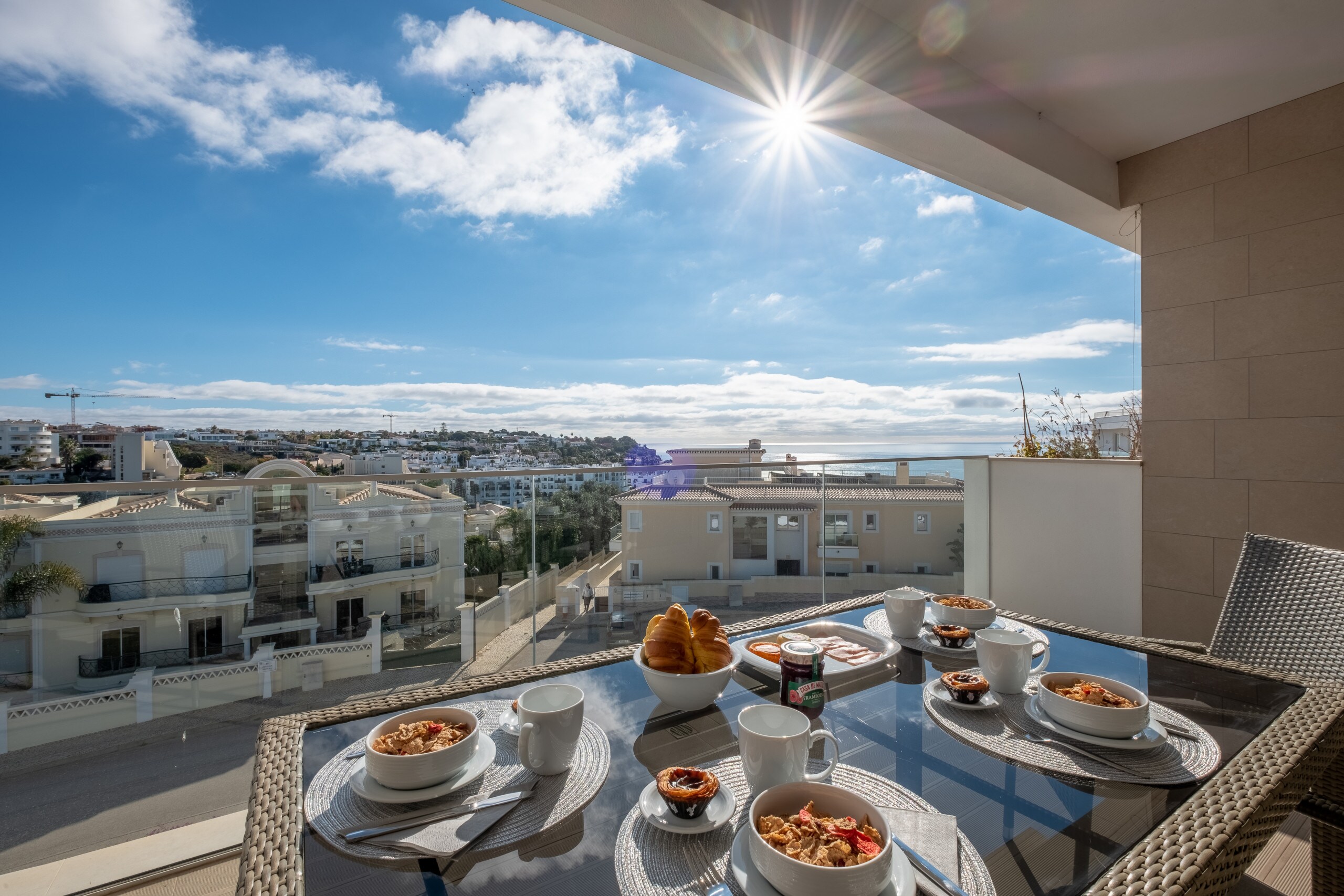 View from balcony with breakfast