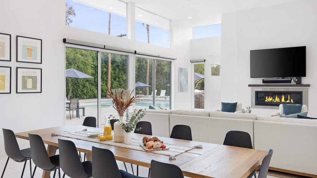 Interior dining area features a large table with enough seating for your whole group.