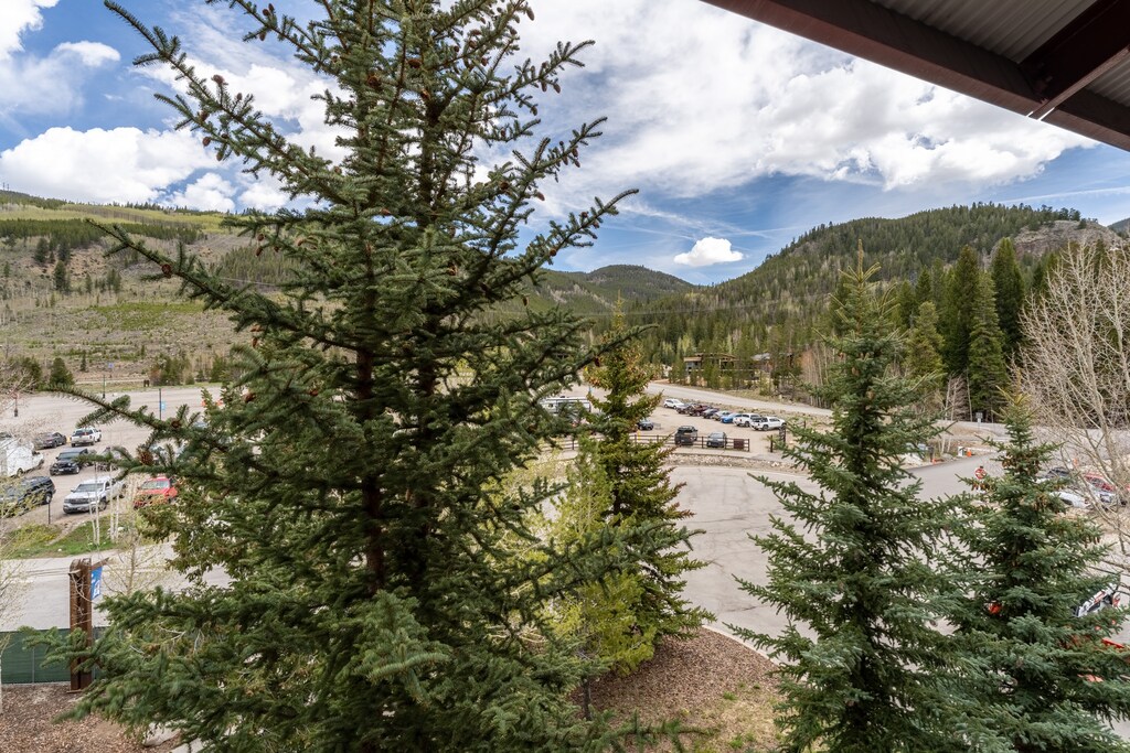 Private balcony with mountain views.