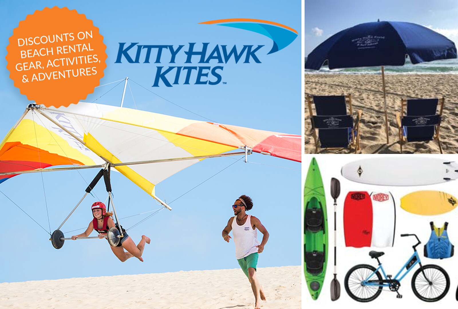 Exclusive Kitty Hawk Kites discounts for Seaside Vacations guests.