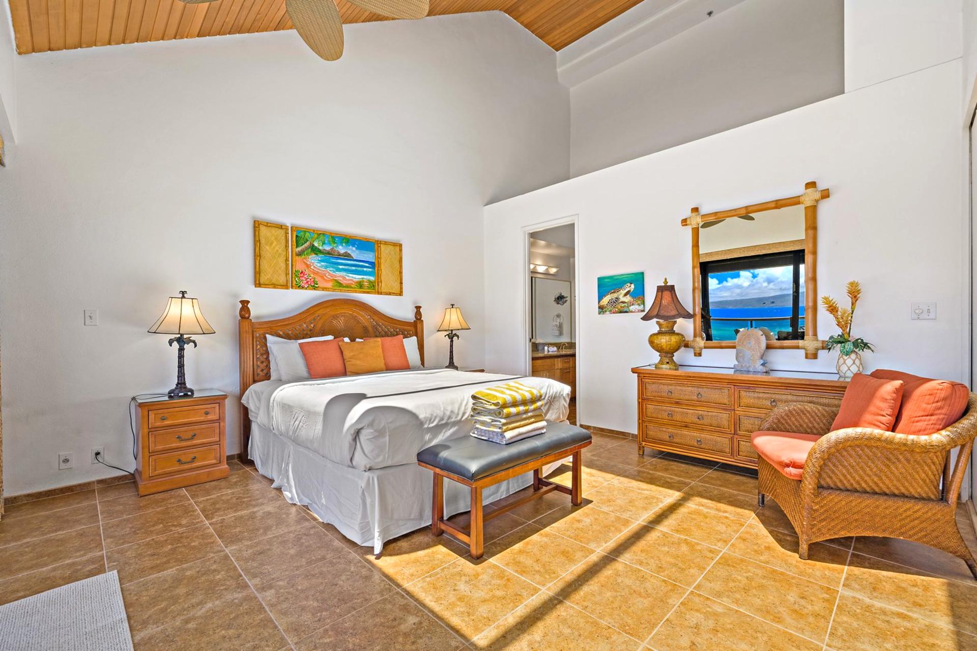 A cozy bed meets grand design?where island dreams rise with vaulted ceilings and a soft ocean breeze.