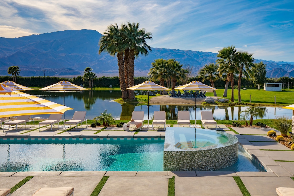 Sun or shade? Loungers with umbrellas surround the pool.