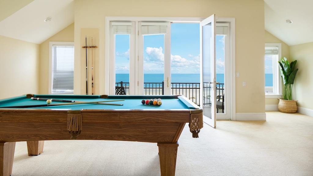 Game room with ocean views.