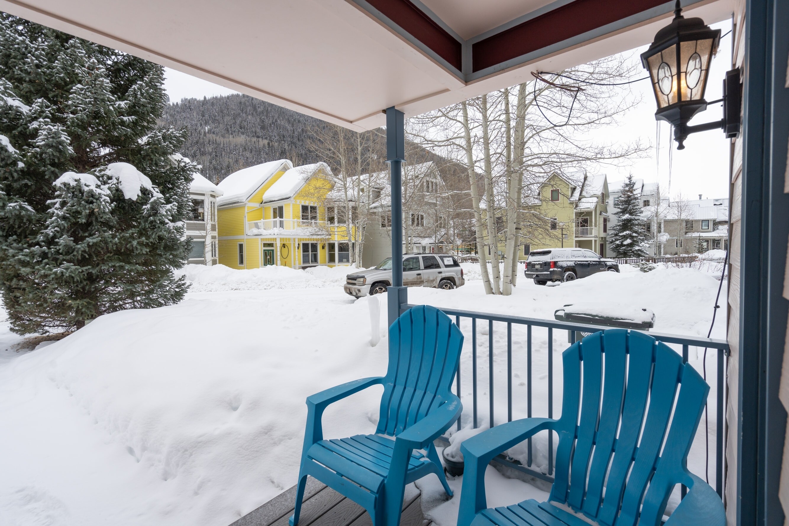 Watch the snow fall from the front porch.