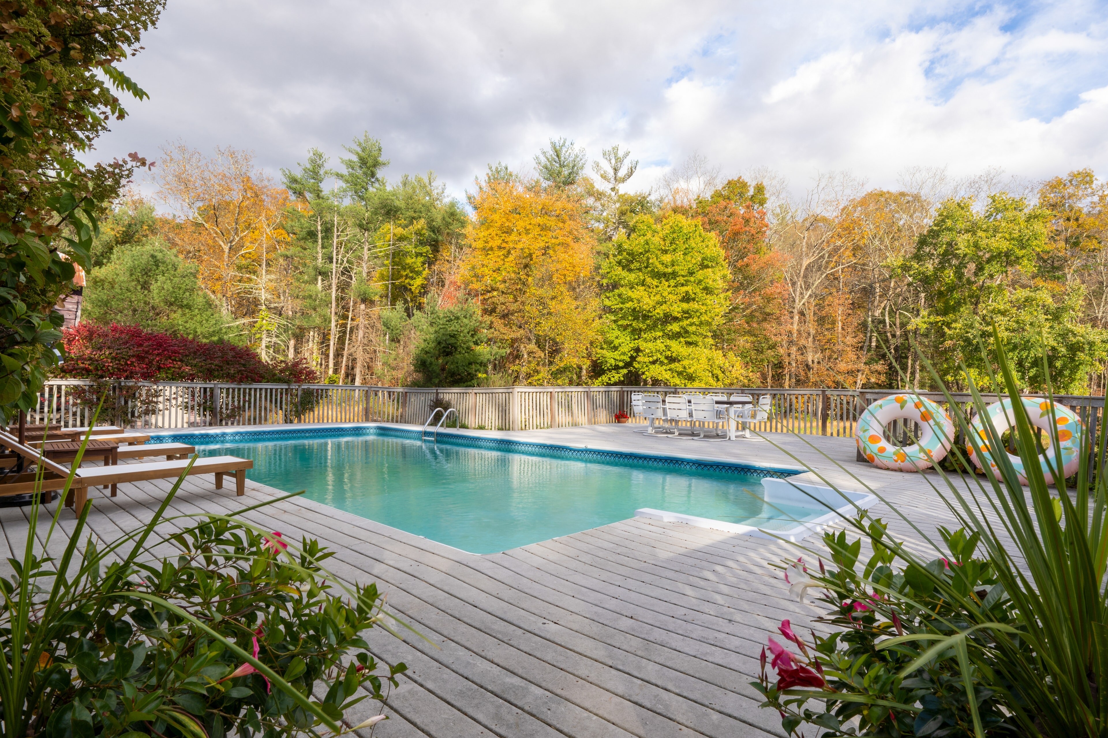 Gorgeous fall colors over the pool.