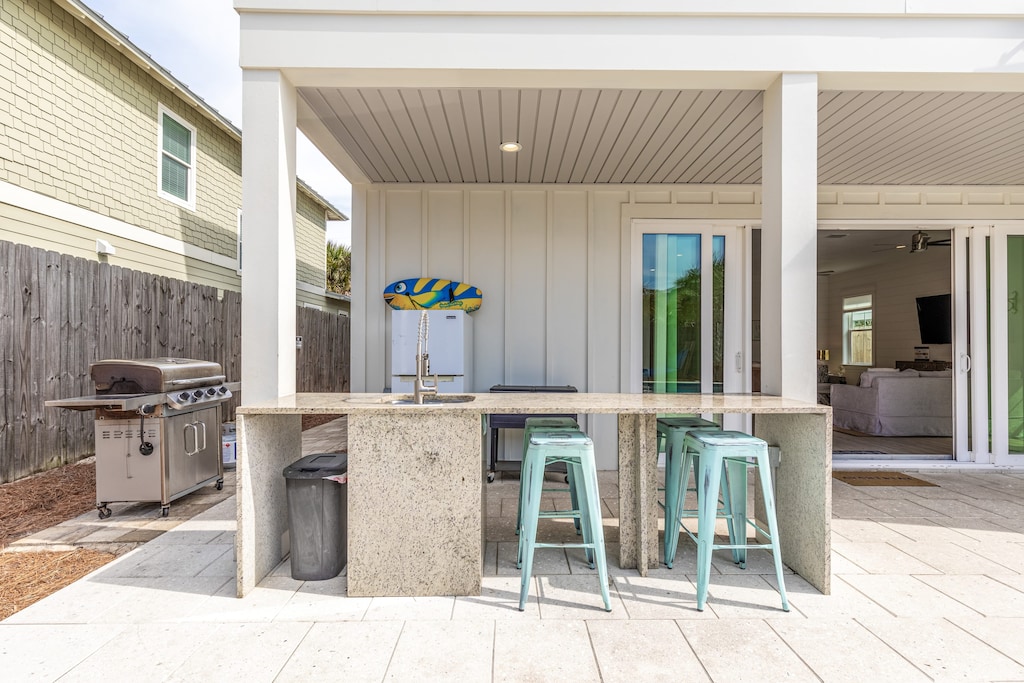 Outdoor grilling and prep area.