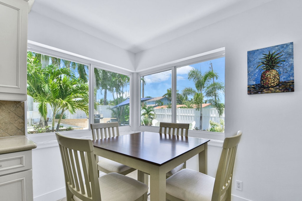 Dining table with pool view