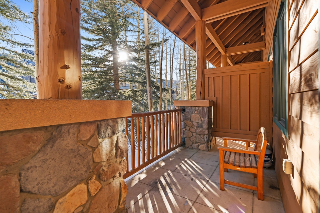 Private balcony with outdoor seating. 