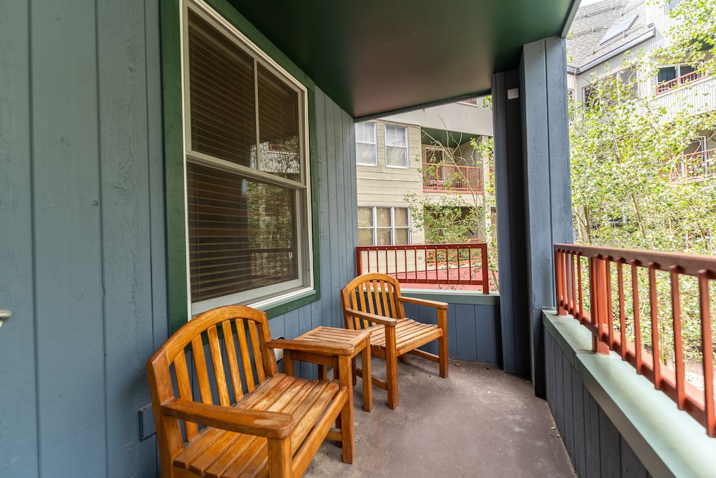 Private balcony looking into River Run Village. 