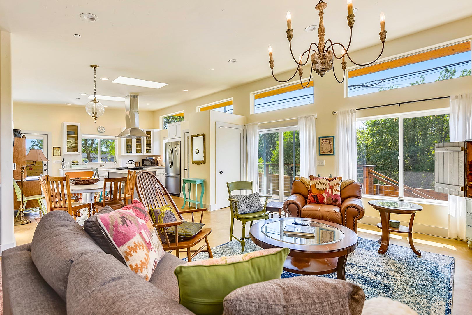 Sun filled living room facing the front porch.