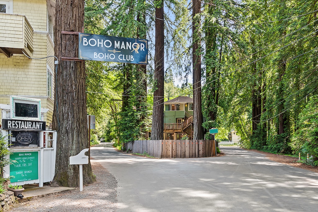 Monte Rio Treehouse is across the street from Boho Manor! Stop in for a drink on the riverfront deck or full bar/restaurant.