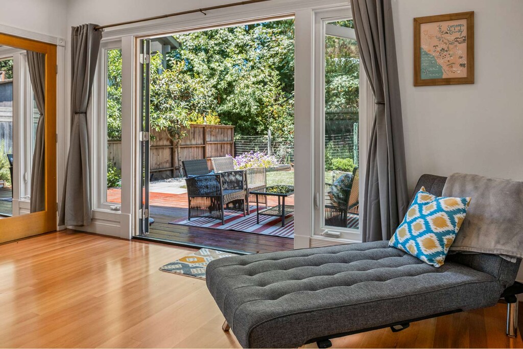 The spacious master suite opens to the back yard too.