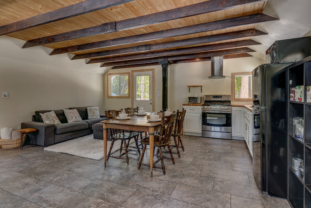 Living, kitchen, and dining area