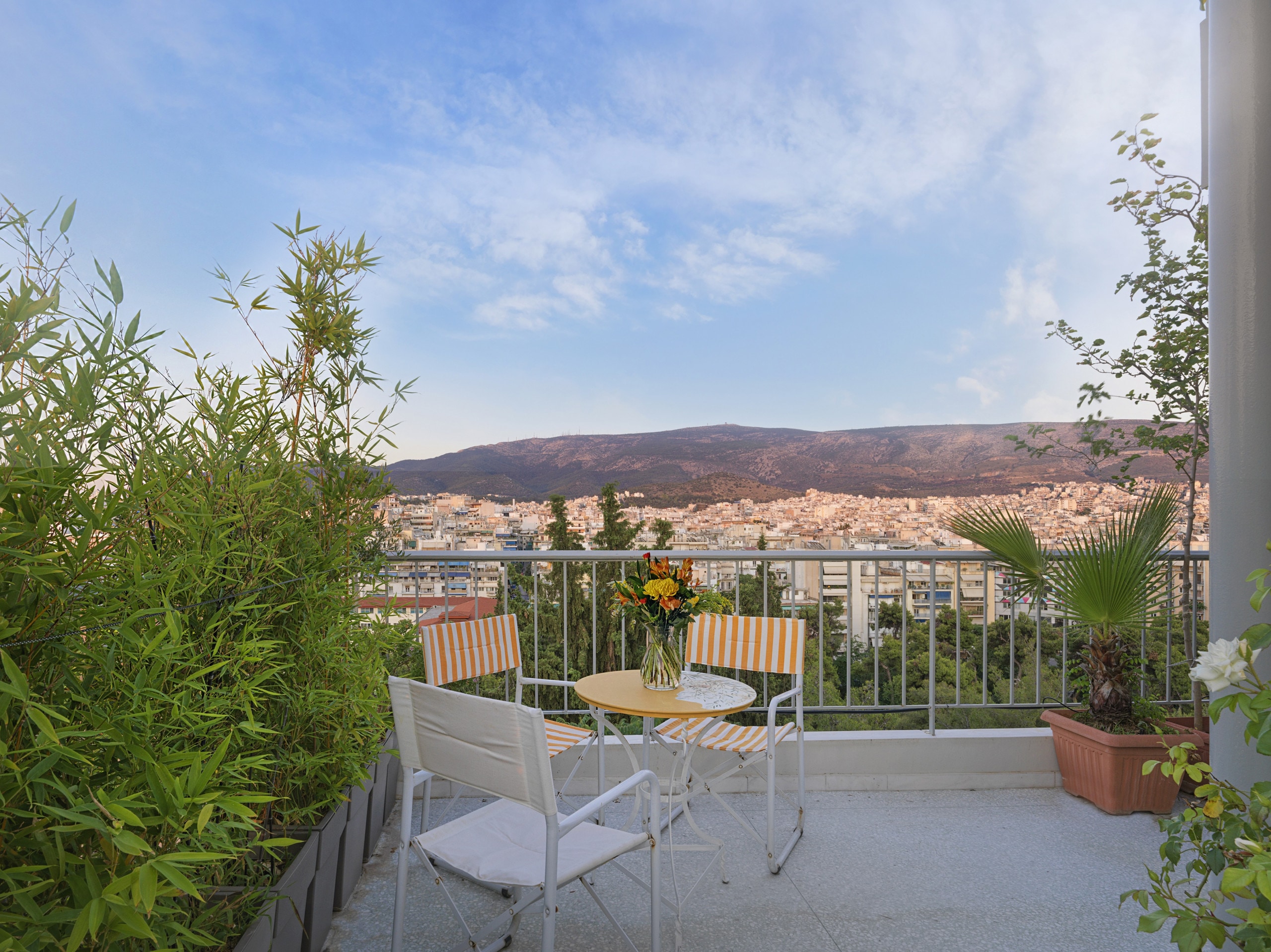 The terrace: East side view. Athens and Ymittos mountain.