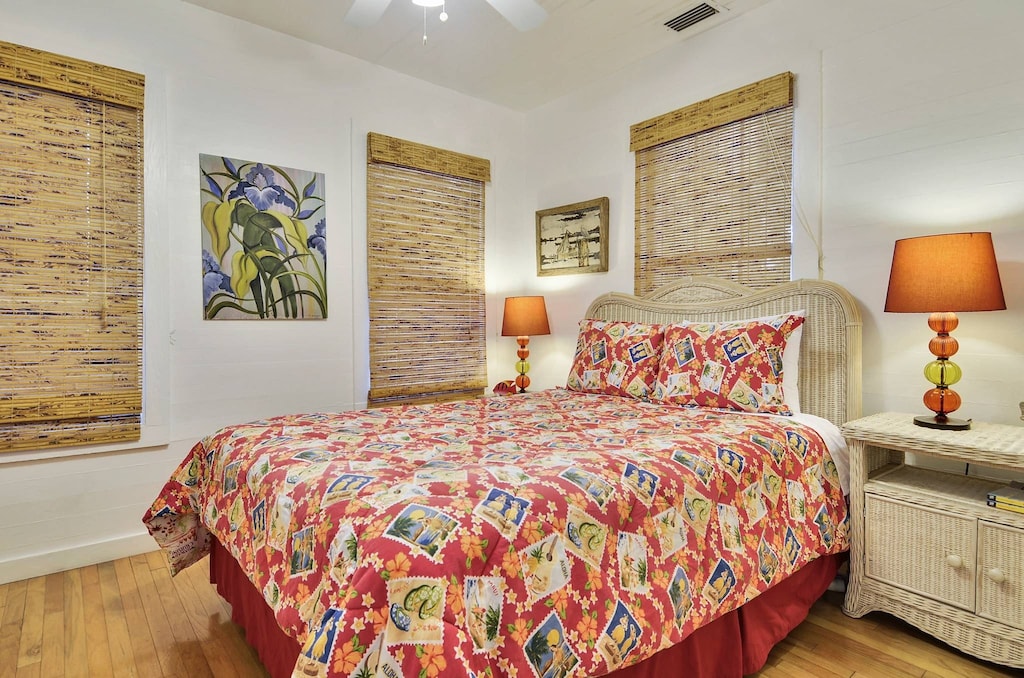 Primary bedroom features a queen bed with ensuite.