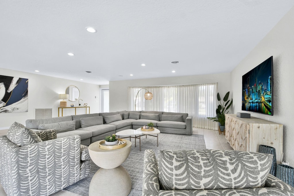 Large family sofa with TV