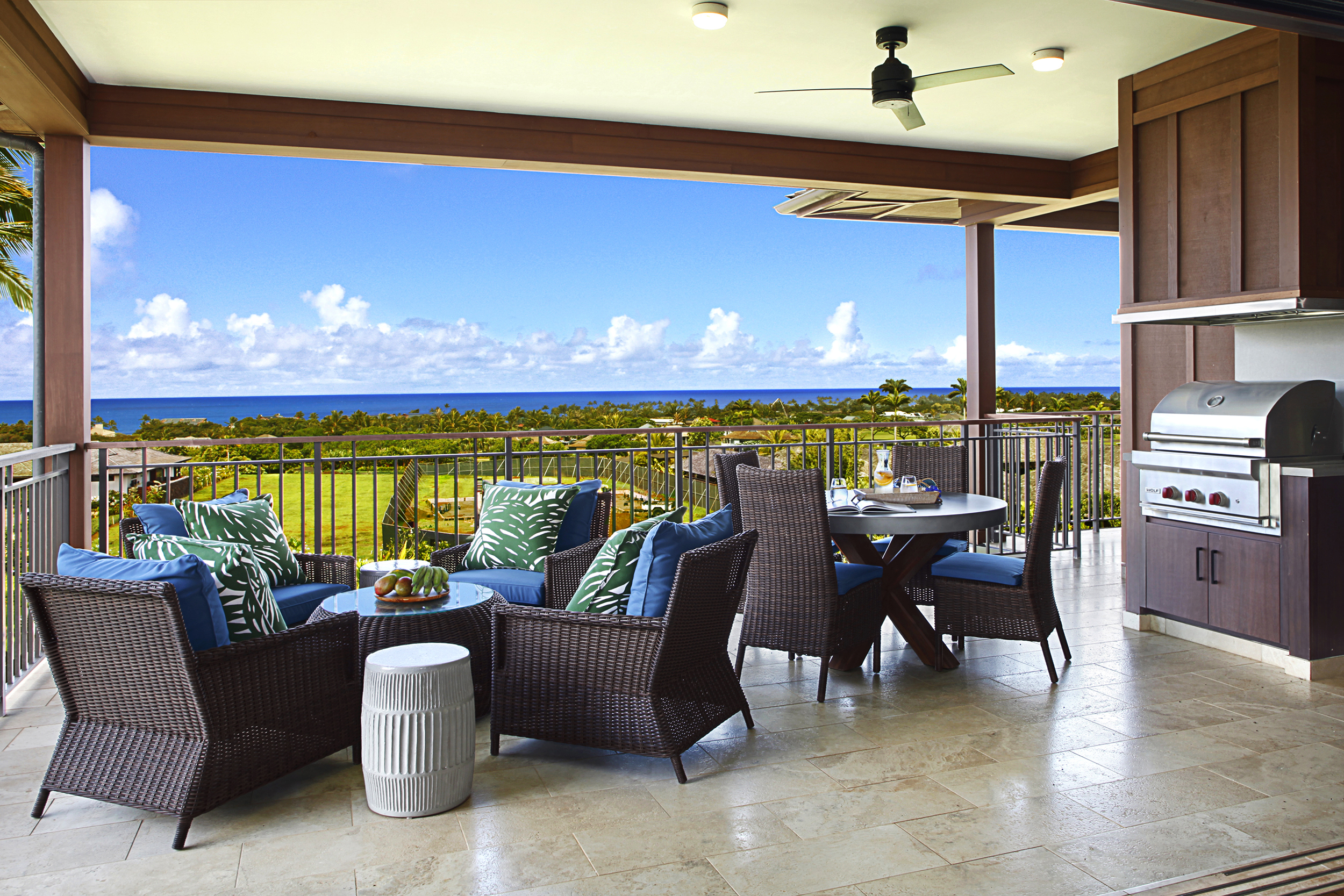 Lanai seating with outdoor dining and gas BBQ to entertain friends or simply relax