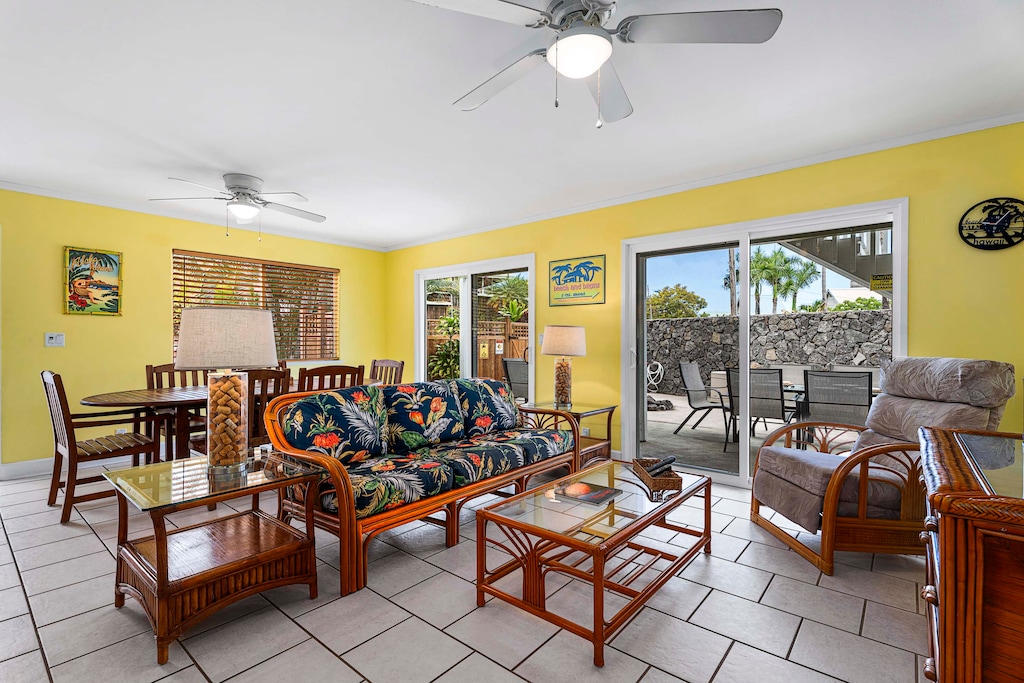 Sliding doors to the inviting outdoors