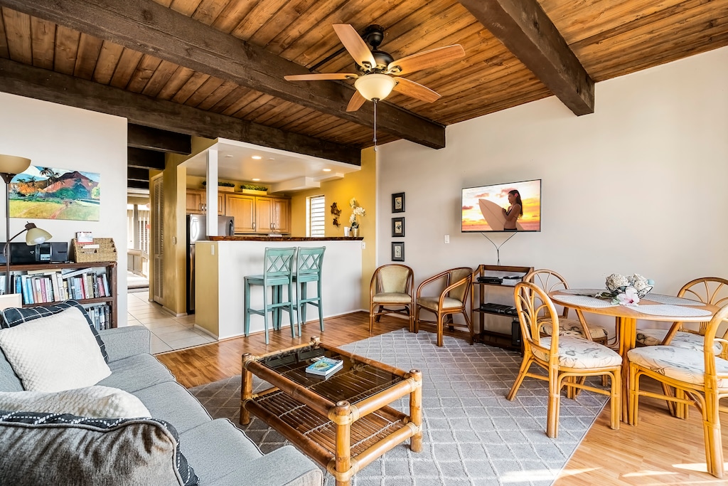 Indoor dining area just steps from the upgraded kitchen.