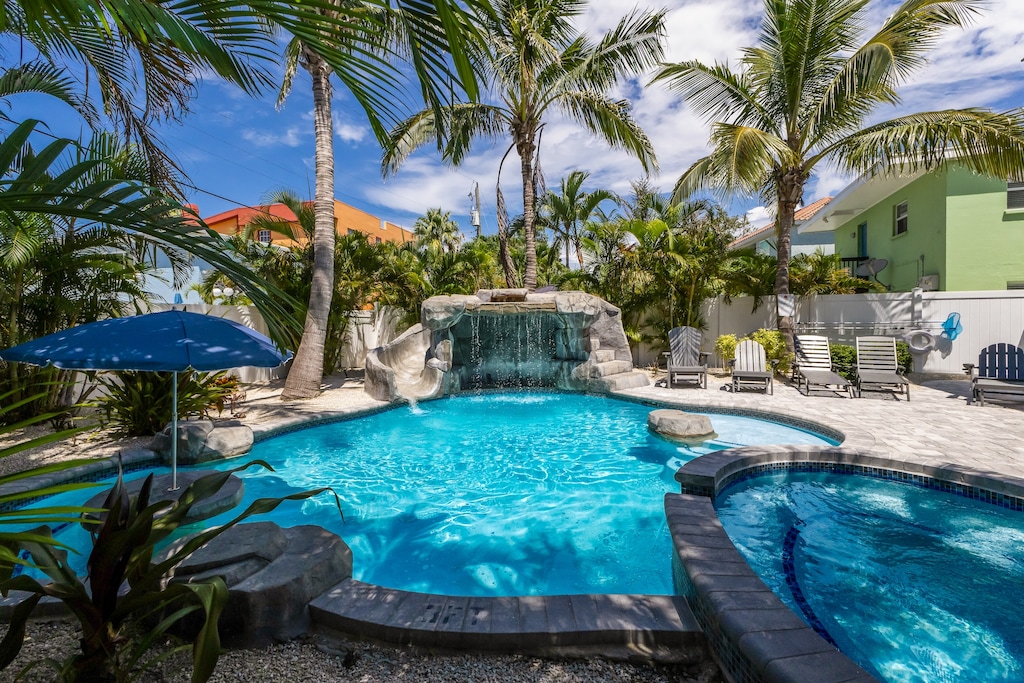 Pool and Waterslide with Waterfall