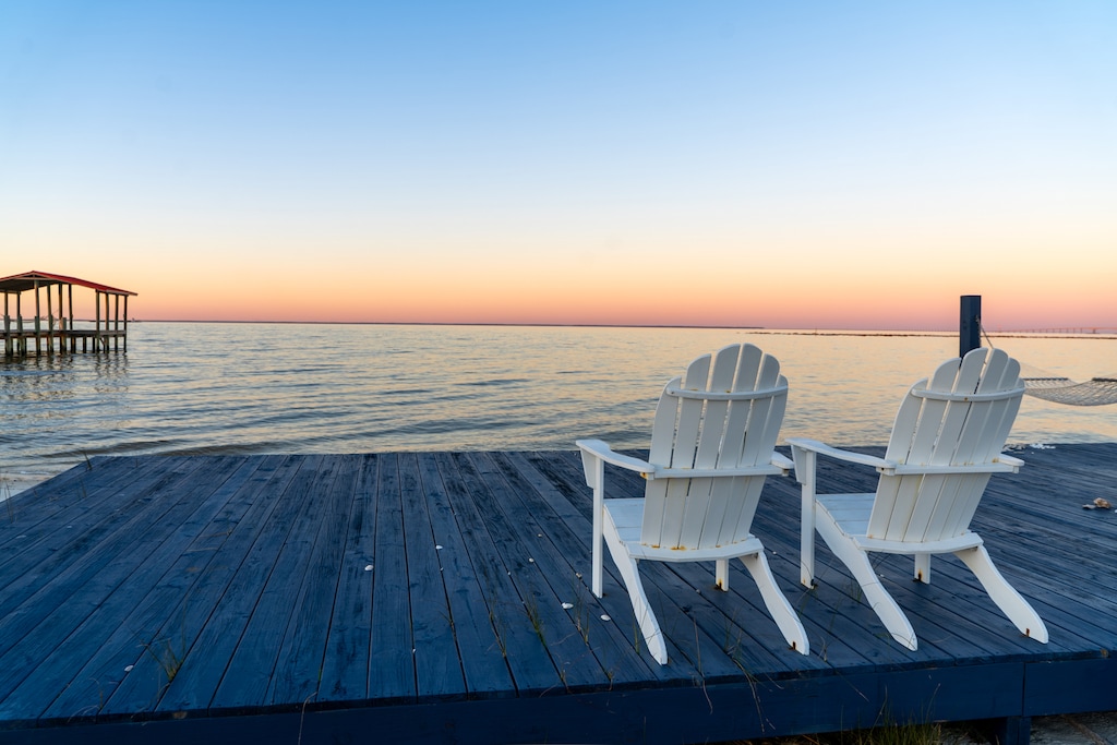 Sandy Cheeks Private Sound Side Dock at Twilight