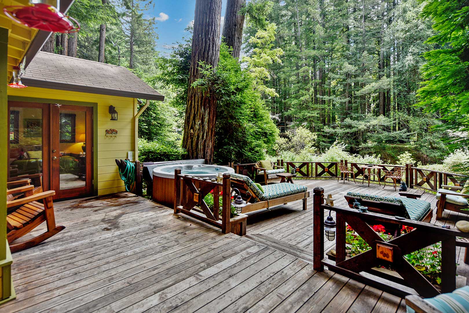 Back deck facing Austin Creek and endless redwood trees.