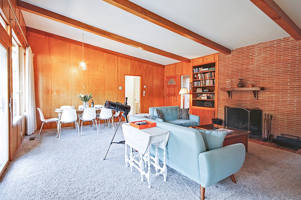 Cozy wood fireplace for fall and winter!