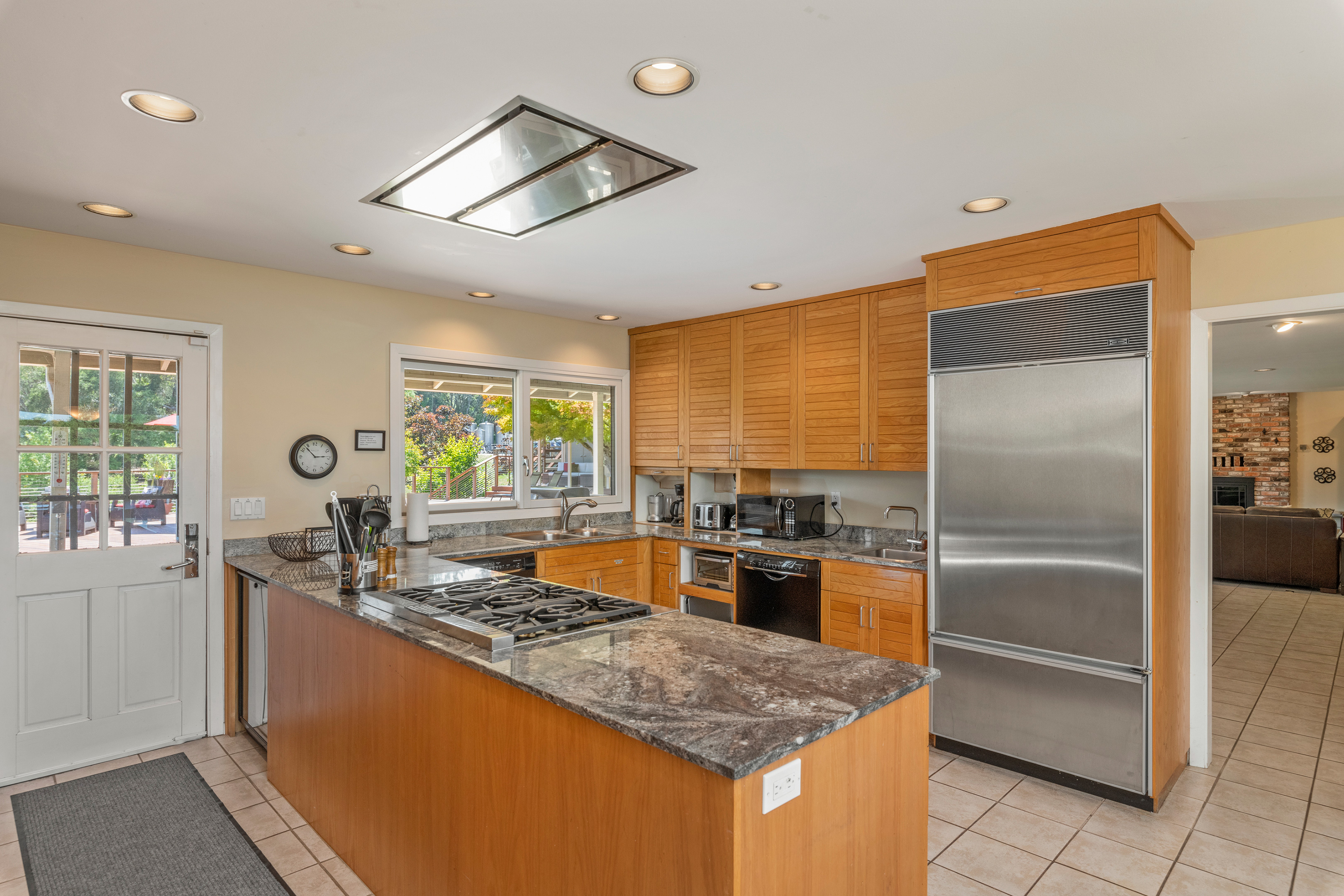 Generous counter tops and easy movement around the kitchen for multiple cooks.