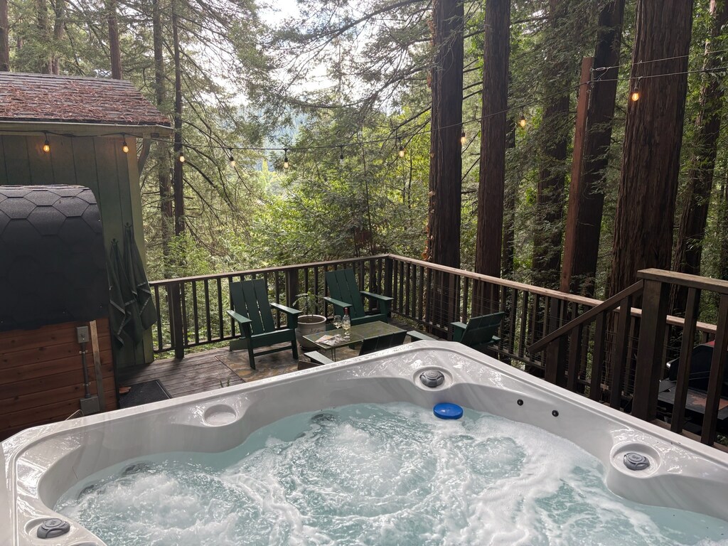 Artist's Perch ~ Majestic redwood views from the hot tub and main deck.