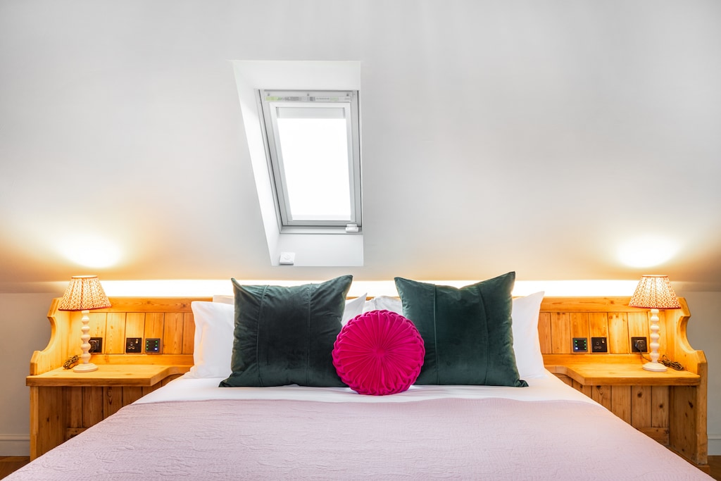 The Superking Wide Double bed is nestled up to a former church pew that I was able to rescue from the scrapyard and rejuvenate and give a new lease of life.