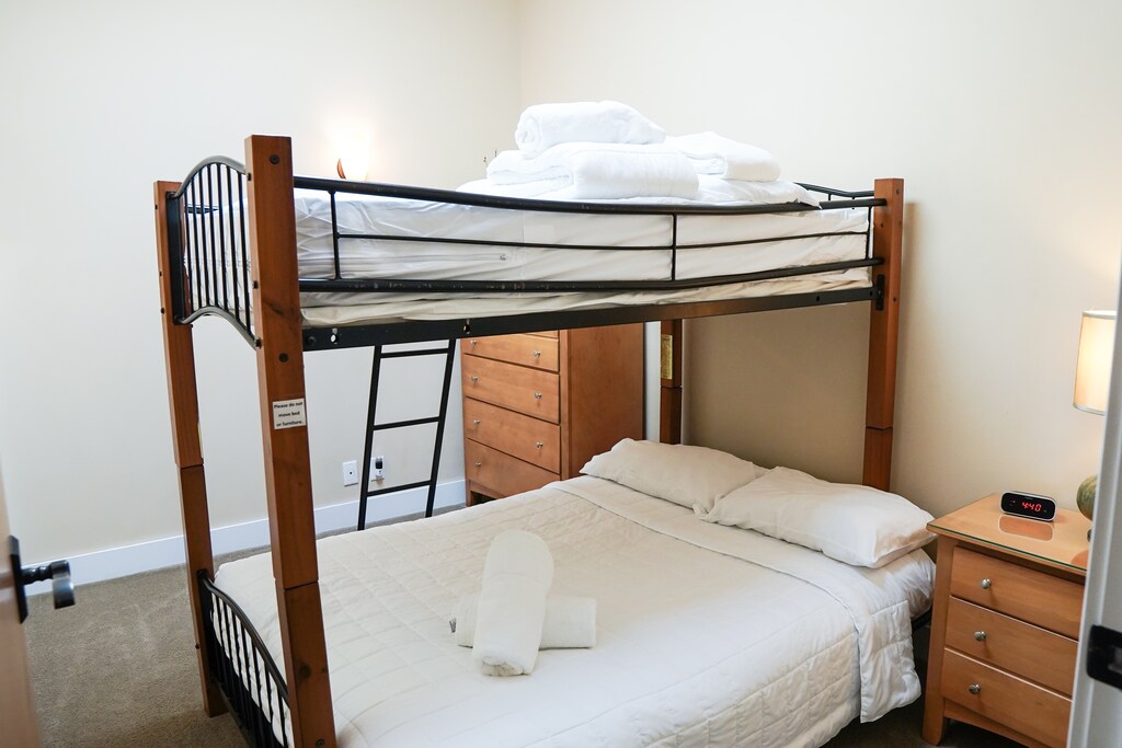 The second bedroom has a Twin over Full Bunk bed.