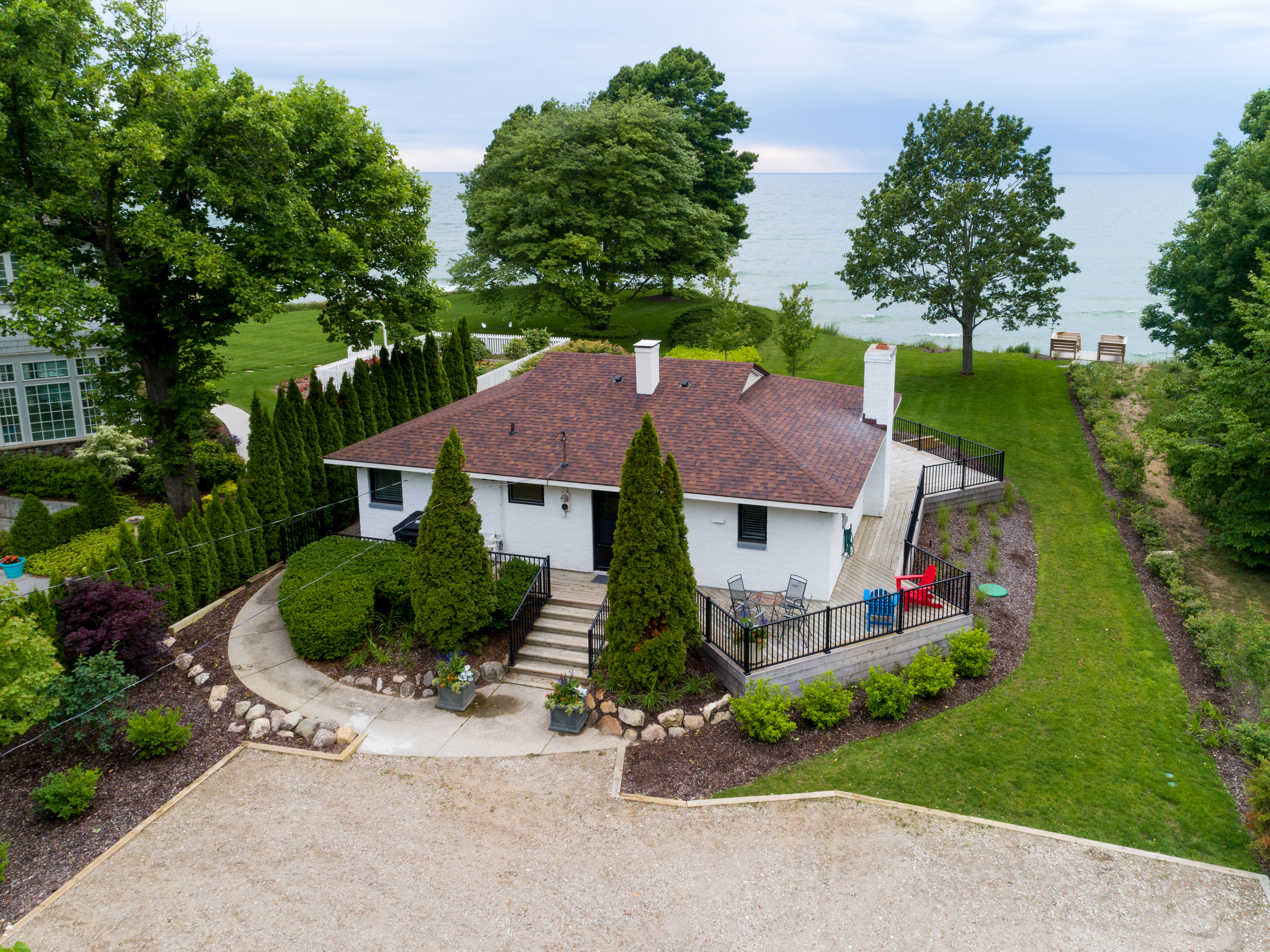 This four-bedroom cottage sits directly on Lake Michigan.