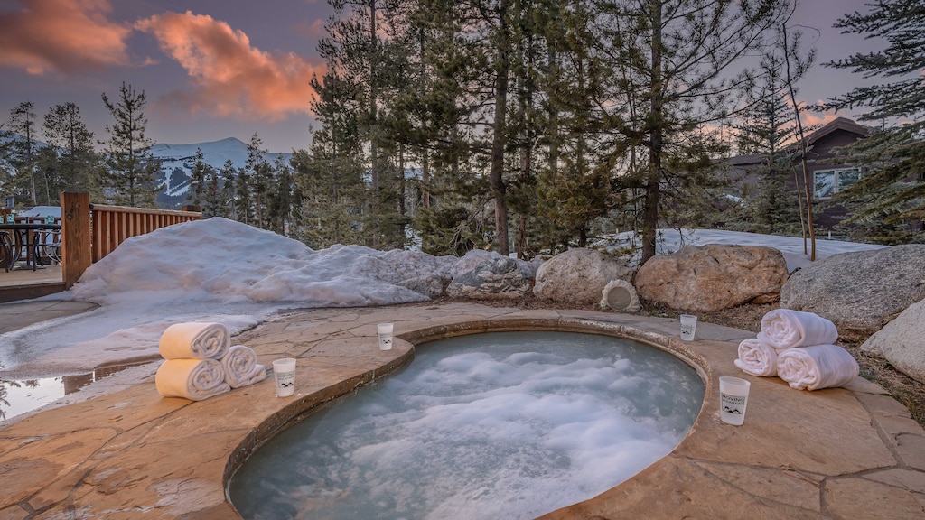 Relax in the private sunken hot tub