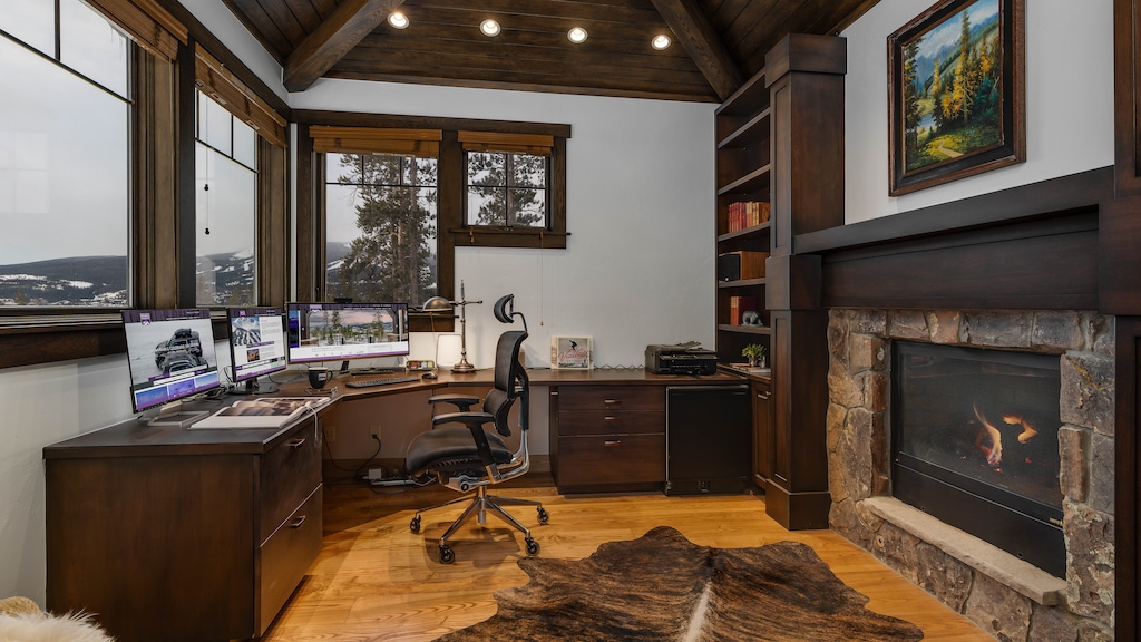 Upper level office with fireplace